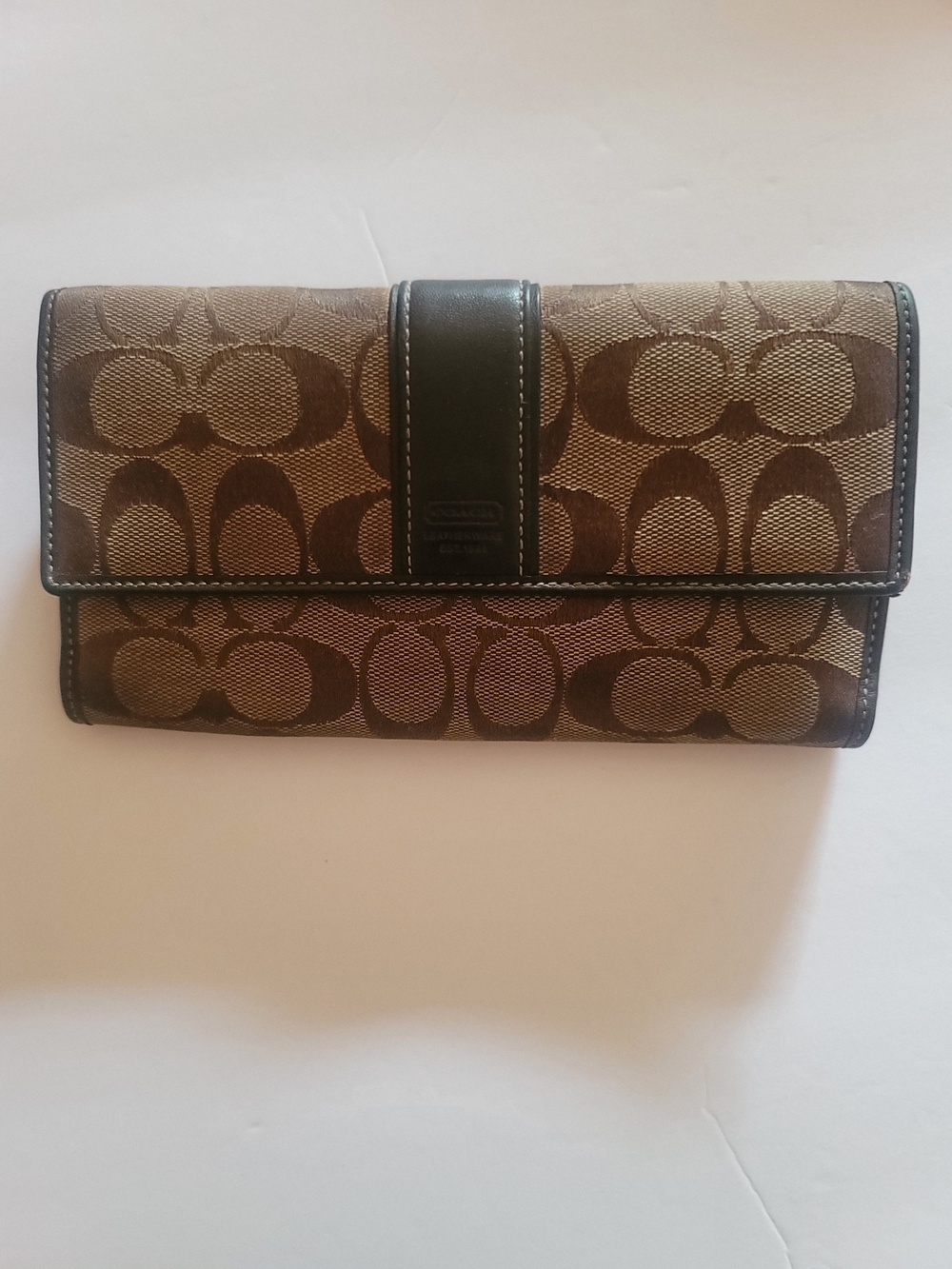Coach Brown Wallet/Checkbook With Signature Logo Leather Trim